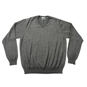 Lyle Scott Scotland Men's Large V-Neck 100% Merino Wool Sweater Dark Grey